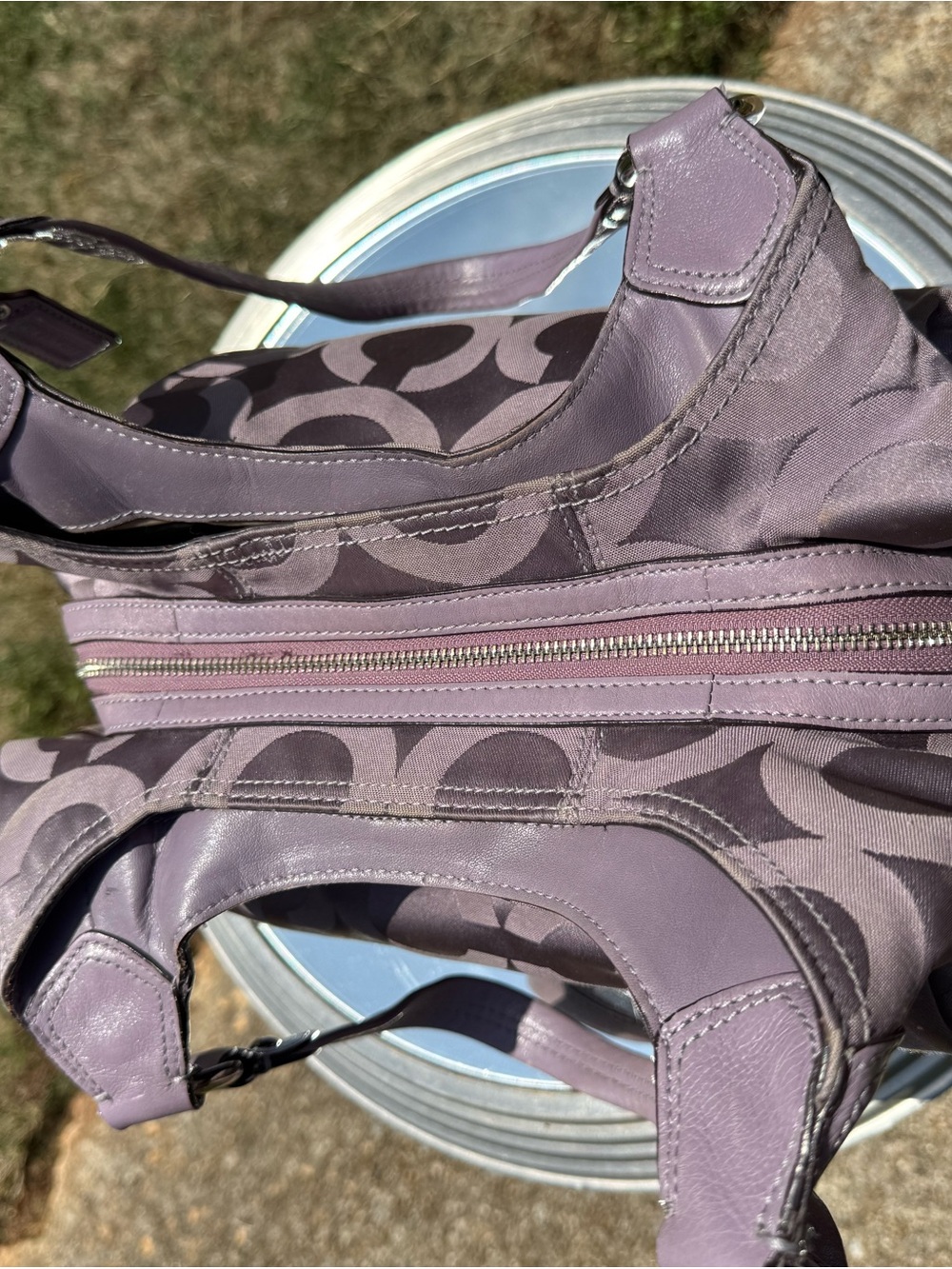 Coach Lavender-Gray Signature Jacquard Hobo - Picture 4 of 9